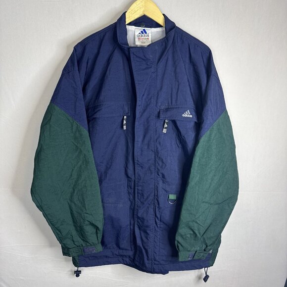 Adidas 90s Crinkle Nylon Colorblock Windbreaker Jacket Blue Big Logo Men L - Picture 3 of 8